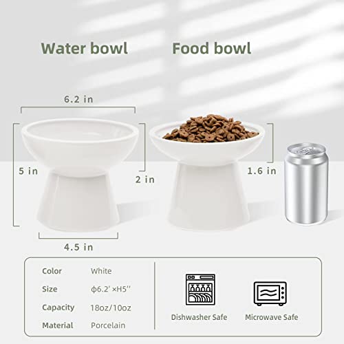 CEEFU 2 Elevated Ceramic Cat Bowls Extra Wide for Food & Water – Whisker Fatigue Shallow Food Dish, Lead & Cadmium-Free, Raised Height for Cats and Dogs, White - color: White