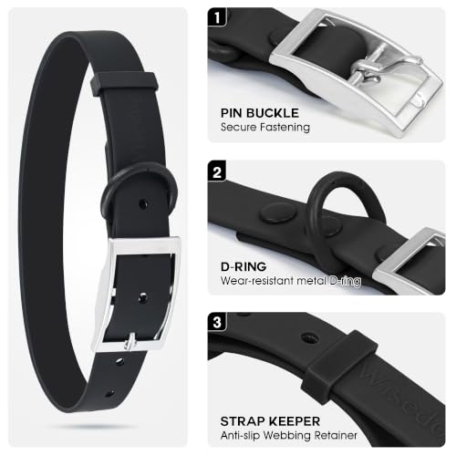 Wisedog Small Puppy Collar, XS 7"-10" × 1/2", Black | Soft Rubber Coated Webbing, For Small Dogs Cats, Cute Pet Collars - color: Black