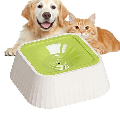 Spill Proof Dog Water Bowl 37oz, Large Capacity No Drip Pet Dispenser with Non-Slip Base, Slow Water Bowl for Dogs Puppies Indoor Outdoor Use, 22x22x8cm - color: Green