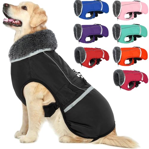 Warm Dog Coat, Reflective Waterproof Windproof Dog Jacket with Turtleneck for Cold Weather, Thick Fleece Lining, Pet Outfit, Adjustable Pet Vest for All Dog Sizes, Black - color: Black, size: Medium