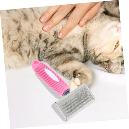 OUNONA Pet Grooming Comb for Dogs and Cats, Medium Pink Rubber Handle Pin Brush with Stainless Steel Pins for Dematting and Shedding, Suitable for Long-haired Pets