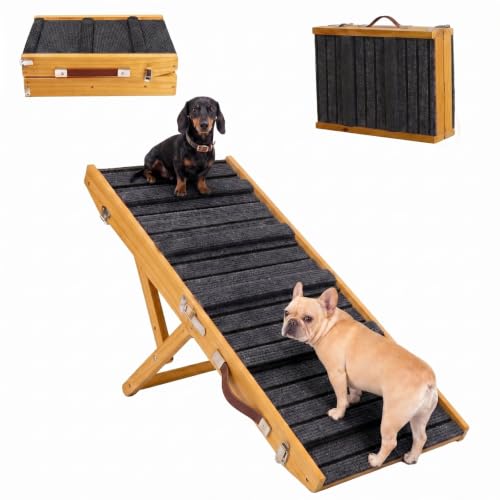 Dog Ramp for Couch & Bed for Dogs, Foldable Small to Large Dog Ramps for Sofa - 39.4" LX15.7 W, 5 Adjustable Height, Portable, Wider and More Stable, Non-Slip, Carry Handle, Walnut - size: 39.4inch-Walnut Color
