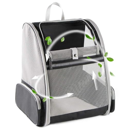 Pet Aura Portable Outdoor Pet Carrier Backpack. with Dual Ventilation System & See Through Cabin. Travel Bag for Small Dog/cat (Gray).