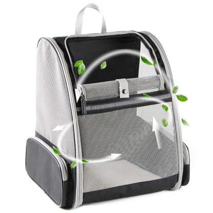 Pet Aura Portable Outdoor Pet Carrier Backpack. with Dual Ventilation System & See Through Cabin. Travel Bag for Small Dog/cat (Gray).