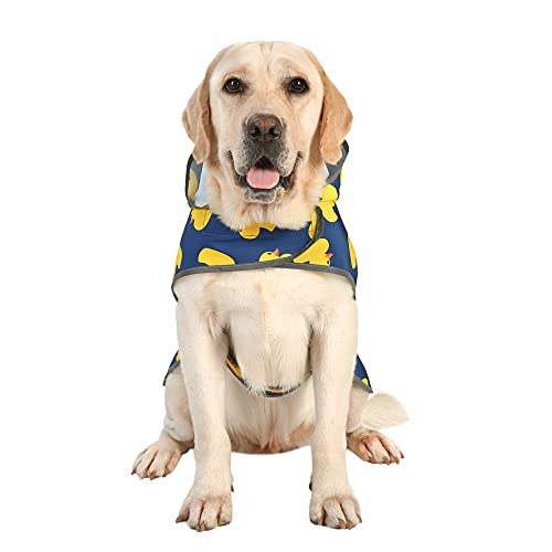 Dog Raincoat for Large Dogs Waterproof Jacket Hooded Rain Coats with Reflective Strips Leash Hole & Poncho Adjustable Fit (Duck,XXL) - color: Blue Duck, size: XX-Large