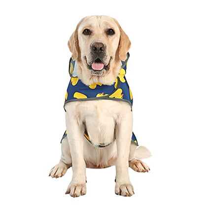 Dog Raincoat for Large Dogs Waterproof Jacket Hooded Rain Coats with Reflective Strips Leash Hole & Poncho Adjustable Fit (Duck,XXL) - color: Blue Duck, size: XX-Large