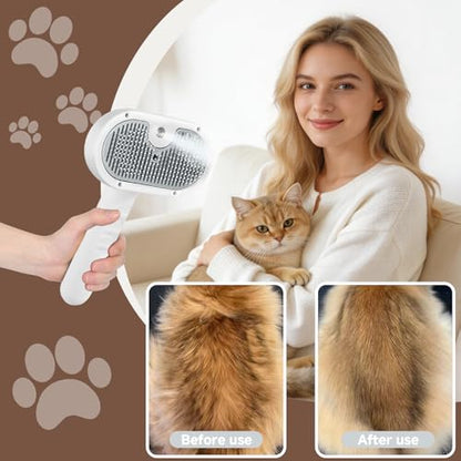Pet Steam Brush for Dog & Cat - 3-in-1 Steam Grooming Brush for Shedding & Hair Removal - Pet comb leave-inserum with Mist for Long Haired Pets - Includes 2*Waterless Shampoo, Grey
