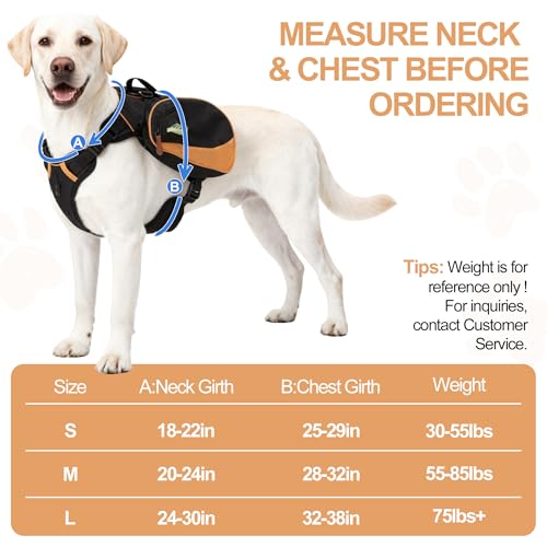 Dog Backpack Suitable for Medium to Large Dogs, Adjustable Lightweight Pet Harness, Built-in Poop Bag Dispenser, Waterproof and Safe, Suitable for Hiking, Puppy Training, Or Daily Walks, L