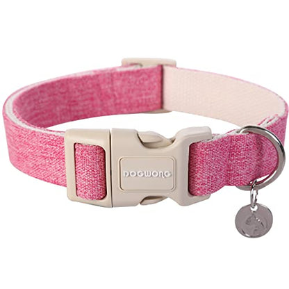 DOGWONG Cotton Hemp Dog Collar, Heavy-Duty Pink Dog Collar Adjustable Soft Natural Fabric Pet Dog Collar Cute Wedding Puppy Necklace for Small Medium Large Dogs - color: A: Rose Pink, size: X-Small