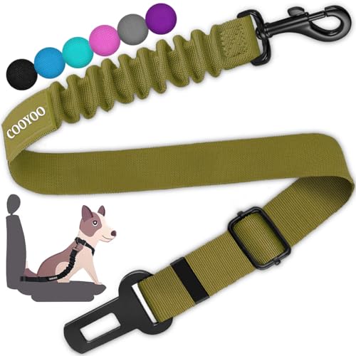 COOYOO Dog Seat Belt,Retractable Dog Car Harness Seat Belt for Car Adjustable Nylon Pet Safety Seat Belts Heavy Duty & Elastic Bungee Buffer - color: 07-Olive