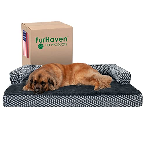 Furhaven Cooling Gel Dog Bed for Large Dogs w/ Removable Bolsters & Washable Cover, For Dogs Up to 125 lbs - Plush & Woven Decor Comfy Couch Sofa - Diamond Gray, Jumbo Plus/XXL - color: Diamond Gray (Plush & Woven Décor), size: Jumbo Plus