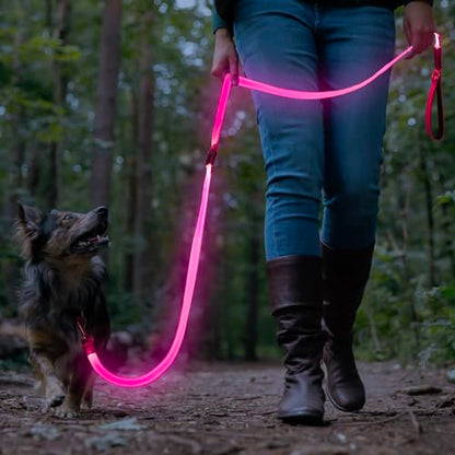 Colaseeme LED Light Up Dog Leash, USB Rechargeable (6FT,Pink) | Glow in dark, reflective, USB-C rechargeable, bright LED for night safety, fits medium to large dogs - color: Pink, size: 6FT