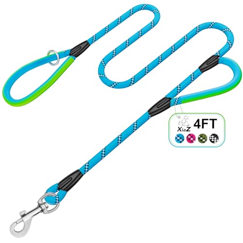 Dog Leash Heavy Duty 4/5/6ft XiaZ 2 Handles Dog Leashes for Medium Large Dogs 1/2 Inch 1000lb Strength Reflective PVC Waterproof-Handles Metal Hook Dual-Handle Rope Leash Nighttime Safety - color: BLue, size: 4FT (1/2")