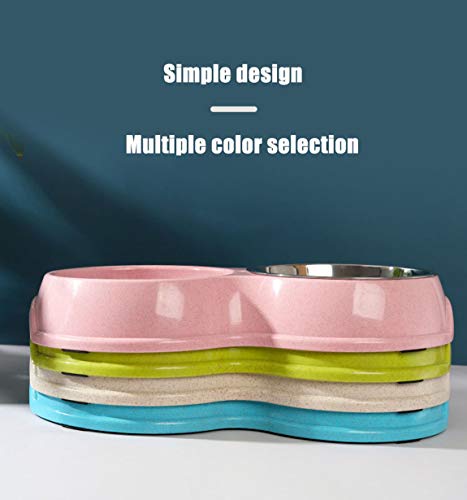Tineer Double Pet Dog Slow Feeder Bowl,Stainless Steel Anti-Choke Puppy Food and Water Feeder for Dog Cats (White) - color: White