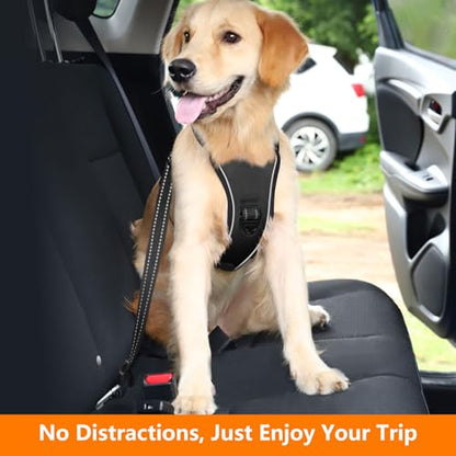 VavoPaw Dog Car Belt, Dog Harness Reflective Strip & Adjustable Buckle, Dogs Car Leash Seat Belts, Dogs Seats Belt Soft Padded & Breathable Mesh, Safety Pet Seat Belts Cars Tether, S, Carbon Black - color: Carbon Black, size: S (Chest: 16.5-21.7", Neck: 8