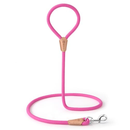 Mile High Life Dog Leash, Rope Leash with Genuine Leather Connection and Heavy Duty Metal Clasp, Great for Small Medium Large Dogs(Hot Pink,48 Inch) - color: Rope Handle-Hot Pink, size: 48 Inch-1/2"