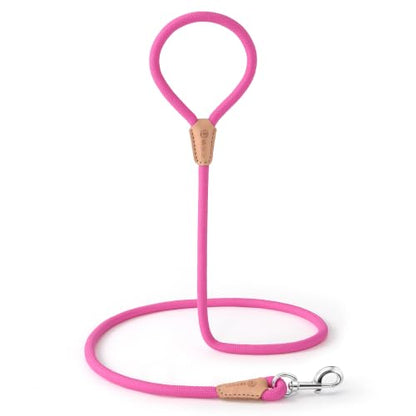 Mile High Life Dog Leash, Rope Leash with Genuine Leather Connection and Heavy Duty Metal Clasp, Great for Small Medium Large Dogs(Hot Pink,48 Inch) - color: Rope Handle-Hot Pink, size: 48 Inch-1/2"
