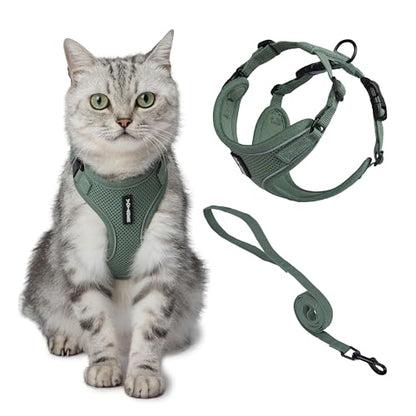 Voyager Escape-Proof Step-in Lock Cat Harness & 5ft Neoprene-Handle Leash Set All-Weather Mesh with Reflective Stitching for Small to Large Cats by Best Pet Supplies, Moss Green (327), XS - color: Moss Green, size: XS (Chest: 13 - 16")