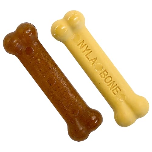 Nylabone New Puppy Power Chew Stages, Soothing Puppy Teething Toys, Chew Bones for Puppies, Long Lasting Peanut Butter & Chicken Flavor, For X-Small Dogs - Up to 15 lbs., 2 Pack - color: Teething Bone, size: X-Small
