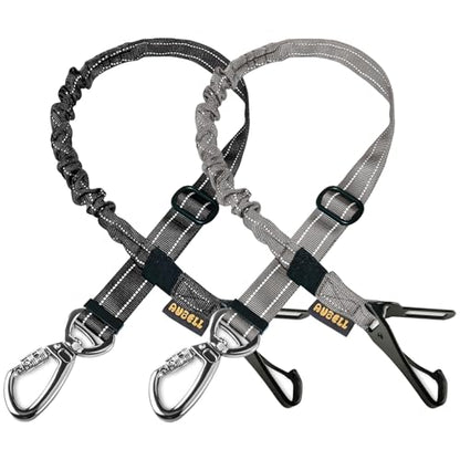 AUBELL Dog Seat Belt for Car,2 Pack Set 3-in-1 Adjustable Reflective Bungee Heavy Duty Dog Car Harness Tether with Clip Hook Latch & Buckle,Swivel Zinc Alloy Carabiner,Black+Grey - color: Set Black+Grey