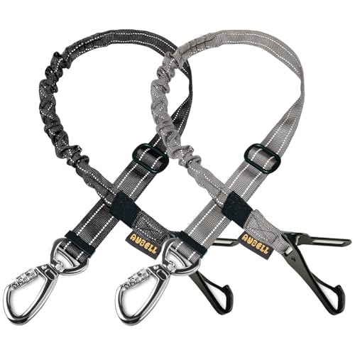 AUBELL Dog Seat Belt for Car,2 Pack Set 3-in-1 Adjustable Reflective Bungee Heavy Duty Dog Car Harness Tether with Clip Hook Latch & Buckle,Swivel Zinc Alloy Carabiner,Black+Grey - color: Set Black+Grey