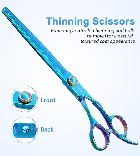 7.5'' Dog Thinning Scissors for Grooming 440C Stainless Steel Green Professional Pet Trimming Scissors Sharp Blades Cutting for Dogs and Cats Shears - style: Thinning