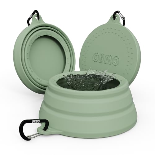 OHMO Spill Proof Collapsible Dog Water Bowl 24oz for Cars, No Splash Portable Bowls for Dog Travel, Pet Essentials for Road Trips, Cat Travel Accessories - color: Sage Green, size: 24oz