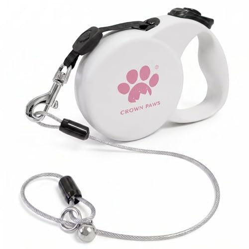 Chew Proof Retractable Dog Leash for Large Dogs, 16ft Heavy Duty Dog Lead with Anti-Chewing Steel Wire Rope, Tangle-Free 360° Swivel, One-Hand Brake & Lock,White L - color: White, size: Large