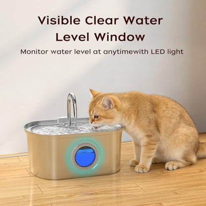 Cat Water Fountain Stainless Steel, 108oz/3.2L | Water Level Window, Quiet Automatic, For Cats and Small Dogs