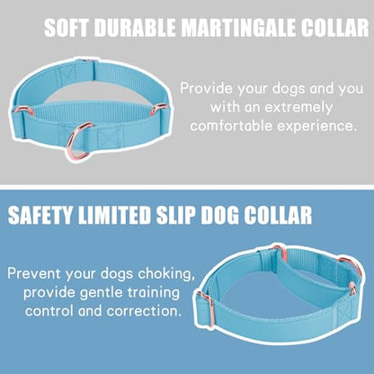 Soft Leather Martingale Dog Collar - Adjustable Rose Gold Limited Slip Collars [Easy to Clean], Stylish Durable Heavy Duty Nylon No Pull Training Collar for Small Medium Large Dogs XS Light Blue - color: Light Blue, size: XS (Neck 8"-11", Width 3/5")