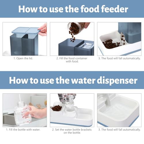 Yummy Sam Automatic Small Pet Feeder and Water Dispenser, 2 in 1 Gravity Cat Auto Pet Feeder and Waterer Set Feeder Dish for Small Medium Pets Dog Puppy Kitten (Blue) - color: Blue
