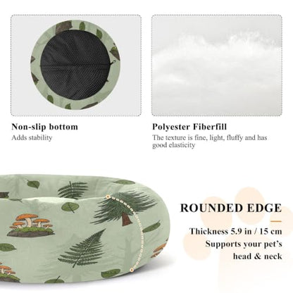 Calming Dog Bed for Small Dogs & Cats Plush Washable Donut Bed | Trees 20" Anti Anxiety Round Pet Bed with Raised Rim, Warm & Anti-Slip Cushion for Indoor Pets - size: 20 inch