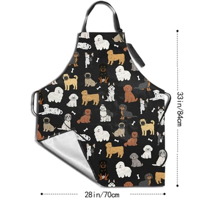 Sweetshow Cute Dog Apron with 2 Pockets and Adjustable Neck Waterproof Kitchen Cooking Dog Grooming Aprons for Women Men - color: Dog 2
