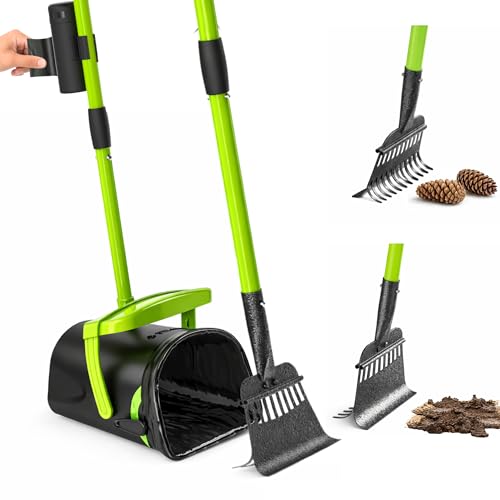 Pupzle Dry & Wet Dog Pooper Scooper with Bag Attachment, 40" Long Handle Dog Poop Shovel and Rake Pooper Scooper for Large Dogs, Poop Scoop for Yard, Large Capacity Swivel Bin, 75 Bags, Patent Pending
