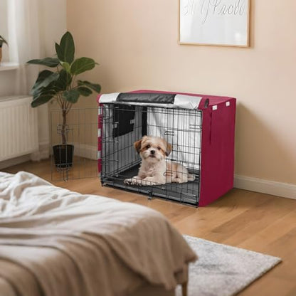Windproof Burgundy Dog Crate Cover Fixed Buckle at Bottom Covers for Dog Cages X-Largee - size: X-Large