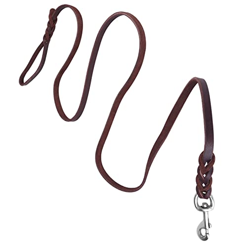 SUNGOOYUE Dog Lead Leash Leather Training Safety Rope 1.6m Padded Handle Lobster Clasp for Walking Running Hiking Medium Dogs (The Material Length is 1.5 Meters and the net) - size: The material length is 1.5 meters and the net