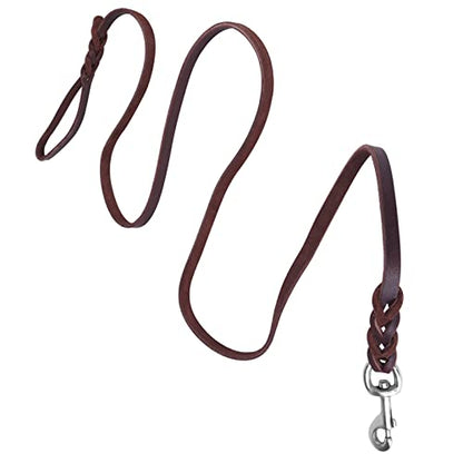 SUNGOOYUE Dog Lead Leash Leather Training Safety Rope 1.6m Padded Handle Lobster Clasp for Walking Running Hiking Medium Dogs (The Material Length is 1.5 Meters and the net) - size: The material length is 1.5 meters and the net