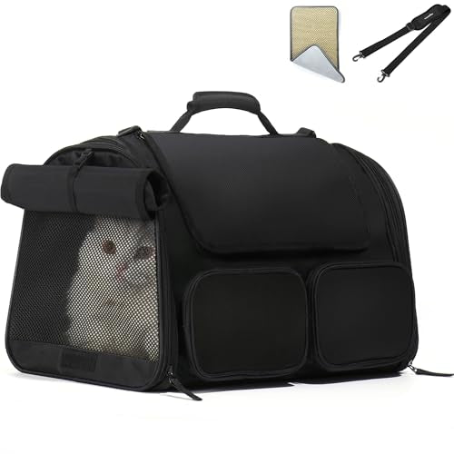 FUKUMARU Cat Carrier, 4 Mesh Windows Small Dog Carrier, 4 Storage Pockets Cat Travel Bag, Under 15 lb Airline Approved Pet Carrier, Rollable Cover for Nervous Cats, Black - color: Black