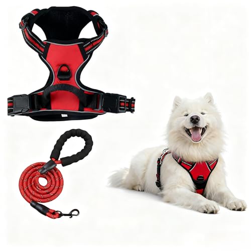 Reflective No Pull Dog Harness with 5ft Leash – Adjustable Padded Vest for Small Medium Large Dogs, Front & Back Clip, Easy Control Handle, Night Safety Walking Set (Black, L) - color: Black, size: L
