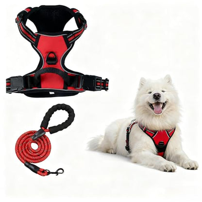 Reflective No Pull Dog Harness with 5ft Leash – Adjustable Padded Vest for Small Medium Large Dogs, Front & Back Clip, Easy Control Handle, Night Safety Walking Set (Black, L) - color: Black, size: L