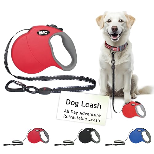 DOCO Retractable Dog Leash for Large Dogs Reflective Tape Lead with Stop and Lock Control, 360° Swivel Snap & Anti-Slip Grip Dog Leashes - Red, Length - 16’, Weight - Up to 45lb, Medium - color: Red, size: Medium 16ft