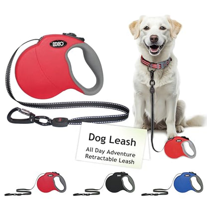 DOCO Retractable Dog Leash for Small Dogs with Reflective Tape Lead, Stop and Lock Control & Anti-Slip Grip, 360° Swivel Snap Long Retractable Dog Leash, Length - 13ft, Weight - Up to 22lb, Red Small - color: Red, size: Large 16ft