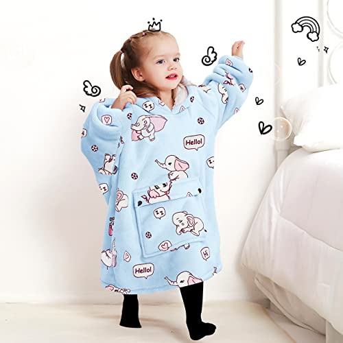 KFUBUO Wearable Blanket Hoodie for Kids Toddlers Sherpa Blanket Sweatshirt With Pocket Cute Hoodies 2-6 Year Old Girl Boy Birthday Gifts Elephant - color: Printing-elephant, size: Kids 2-6YR