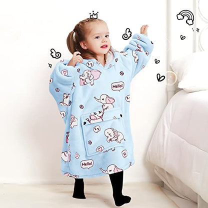KFUBUO Wearable Blanket Hoodie for Kids Toddlers Sherpa Blanket Sweatshirt With Pocket Cute Hoodies 2-6 Year Old Girl Boy Birthday Gifts Elephant - color: Printing-elephant, size: Kids 2-6YR