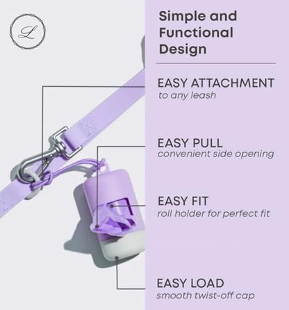 Dog Poop Bag Holder [2-Pack] | With 30 Extra-thick Dog Bags for Poop | Waste Bag Dispenser with Premium Soft-Touch Coating | Enlarged Dispense Opening, Stylish Color-Block Design (Lavender Cloud) - color: Lavender Cloud