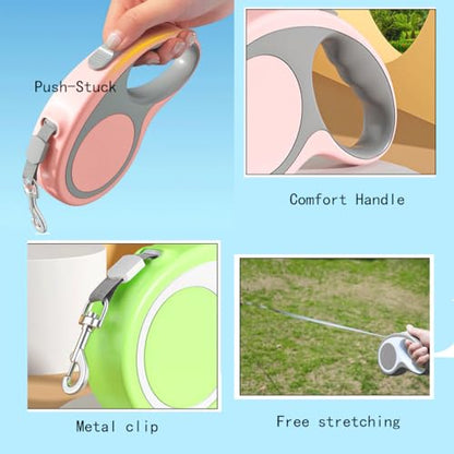 Retractable Dog Leash Pink, Auto Adjustable Extendable Dog Lead Durable And Tangle Free Nylon Tape For Small Medium Pet Dogs Cats Walking, 16FT/5m - color: Pink, size: Medium (16.4 ft)