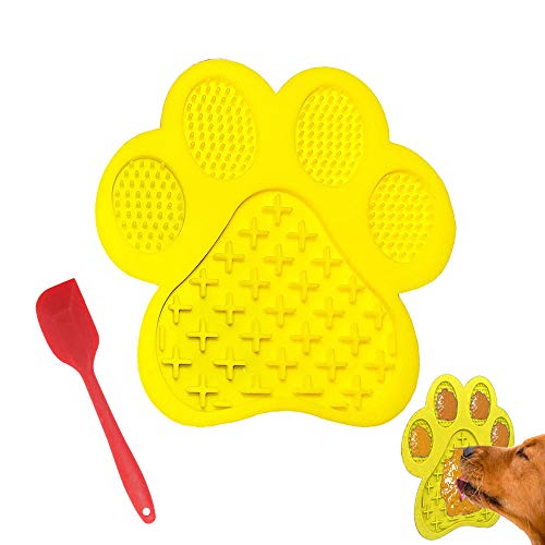 Dog Licking Mat for Anxiety Peanut Butter Slow Feeder Bowls Licking Pad with Strong Suction to Wall for Pet Bathing,Grooming,and Training (Yellow) - color: Yellow