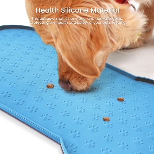 PWTAA Dog Food Mat Anti-Slip Silicone Dog Bowl Mat Thicker Pet Placemat Waterproof Cat Feeder Pad with Raised Edge Puppy Kitten Feeding Mats Suitable Small Medium-Sized Dogs Cats Eating Tray - 2PCS - color: Blue, size: 19.4" x 9.8"-2PCS