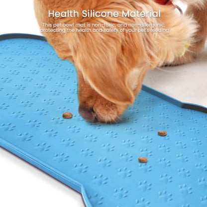 PWTAA Dog Food Mat Anti-Slip Silicone Dog Bowl Mat Thicker Pet Placemat Waterproof Cat Feeder Pad with Raised Edge Puppy Kitten Feeding Mats Suitable Small Medium-Sized Dogs Cats Eating Tray - 2PCS - color: Blue, size: 19.4" x 9.8"-2PCS