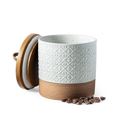 Miamolo Ceramic Jar with Lid, Coffee Canisters with Airtight Lids Kitchen Food Storage Container for Spice Loose Leaf Tea, Small Decorative Jars for Countertop Coffee Bar Accessories - White 20 fl.oz - color: White, size: 20 fl.oz